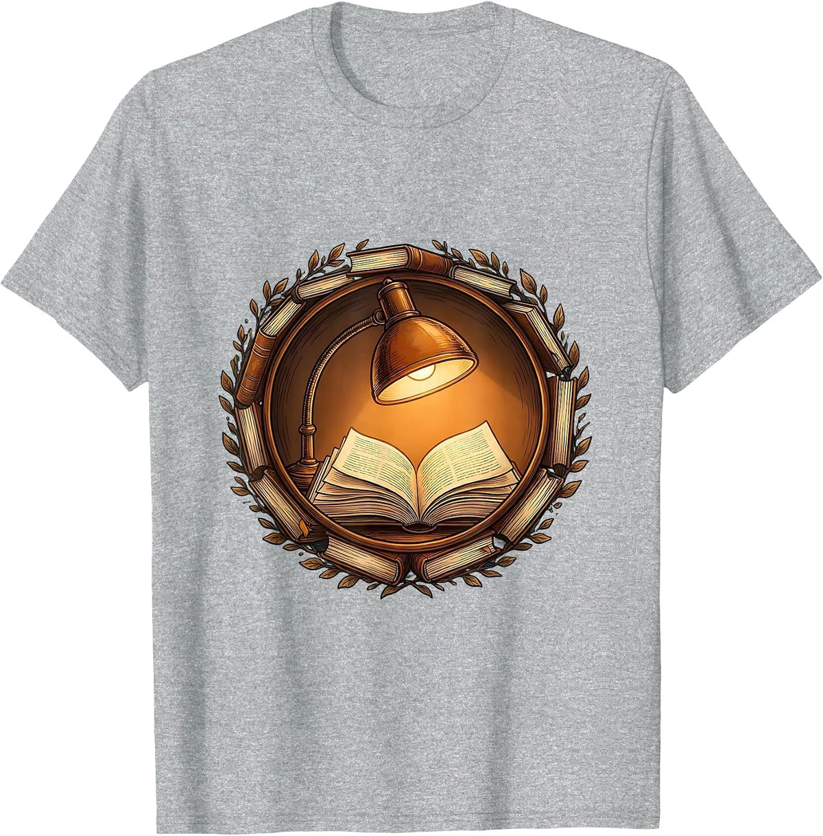 Men's Reading Lamp and Open Book Illustration T-Shirt - Heather Grey