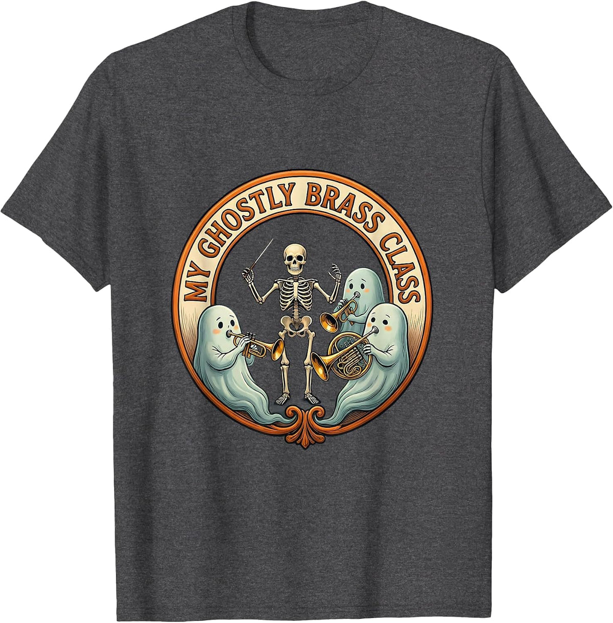 My Ghostly Brass Class Funny Music Teacher Ghost Band T-Shirt - Dark Heather Grey