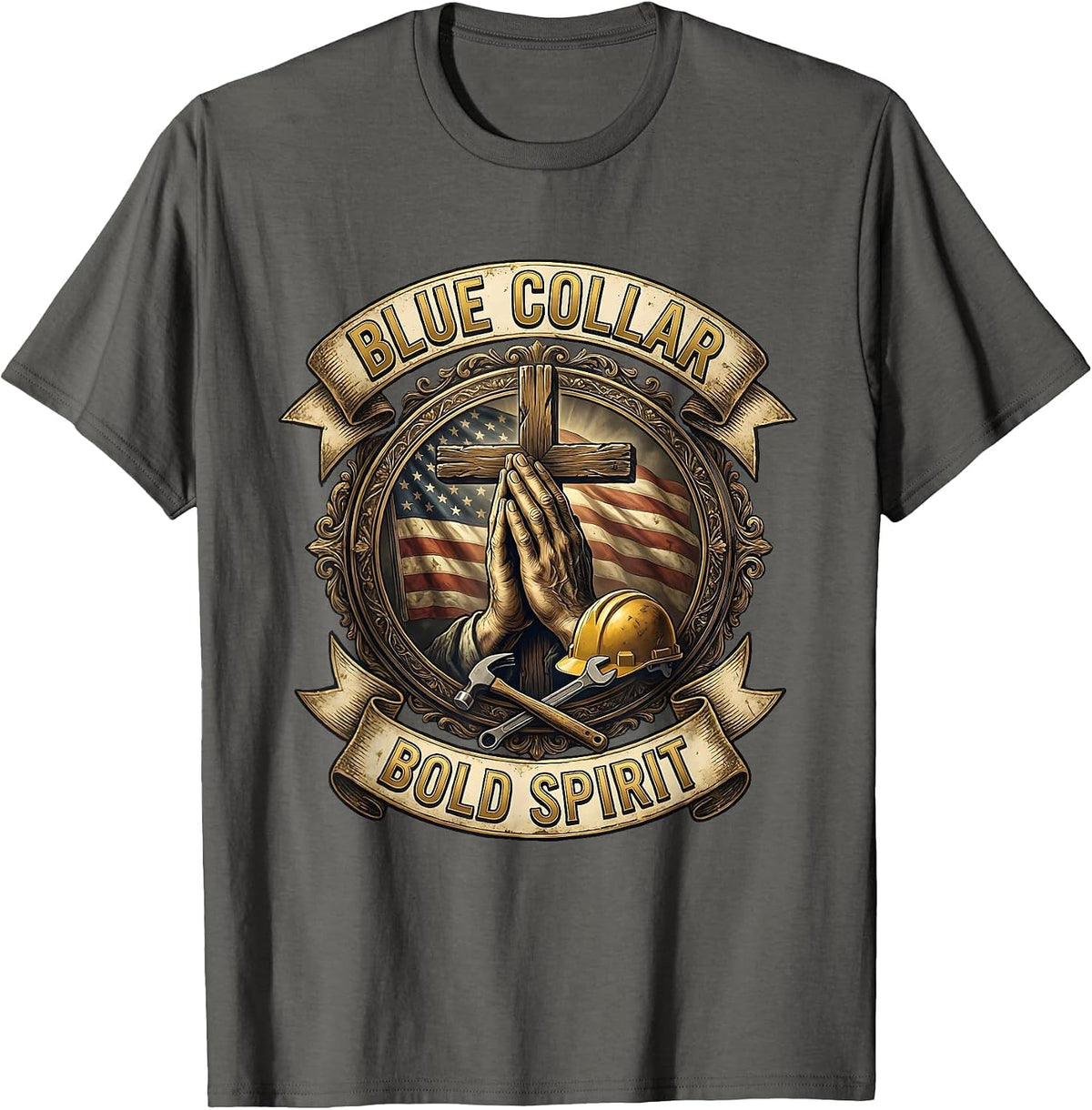 Blue Collar Bold Spirit Labor Day Graphic T-Shirt - Asphalt Grey