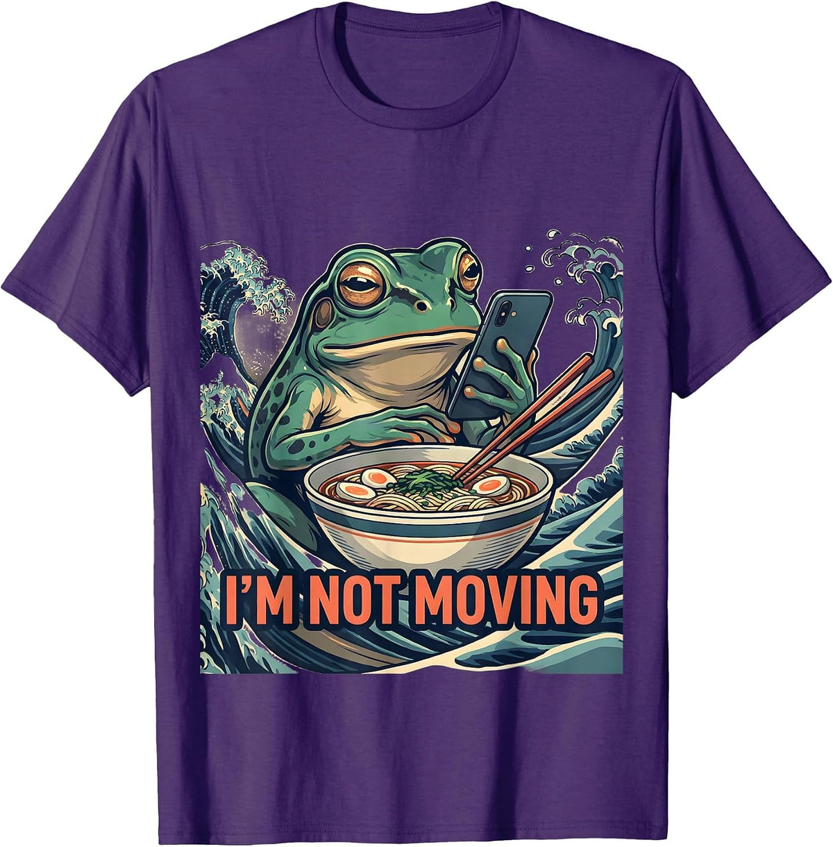 Men's I’m Not Moving Funny Grumpy Frog Ramen Anime Art T-Shirt - Purple