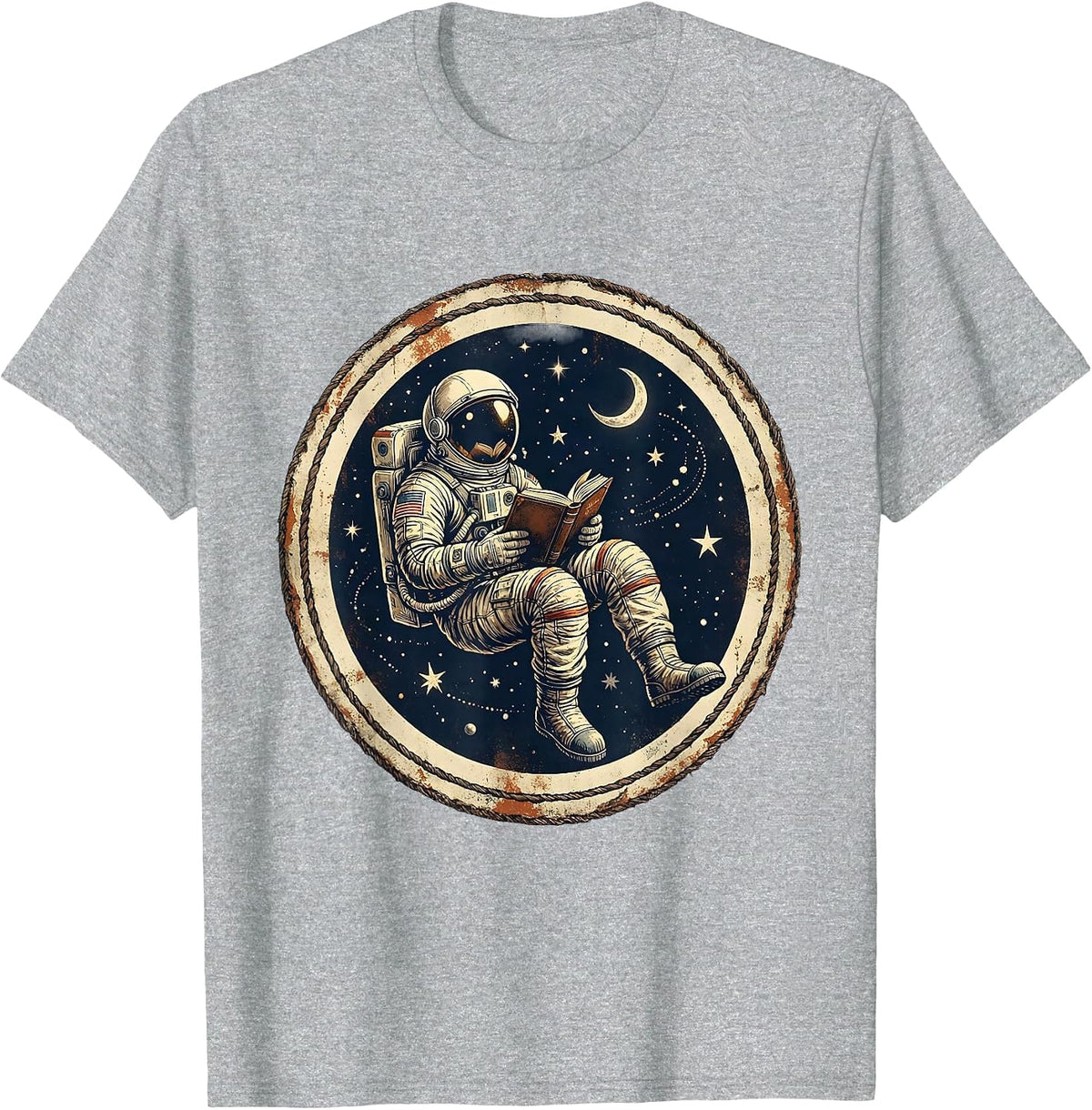 Men's Astronaut Reading in Space Illustration T-Shirt - Heather Grey