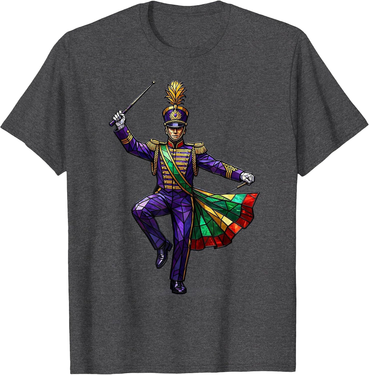 Men's Mardi Gras Drum Major Parade Strut Illustration T-Shirt - Dark Heather Grey