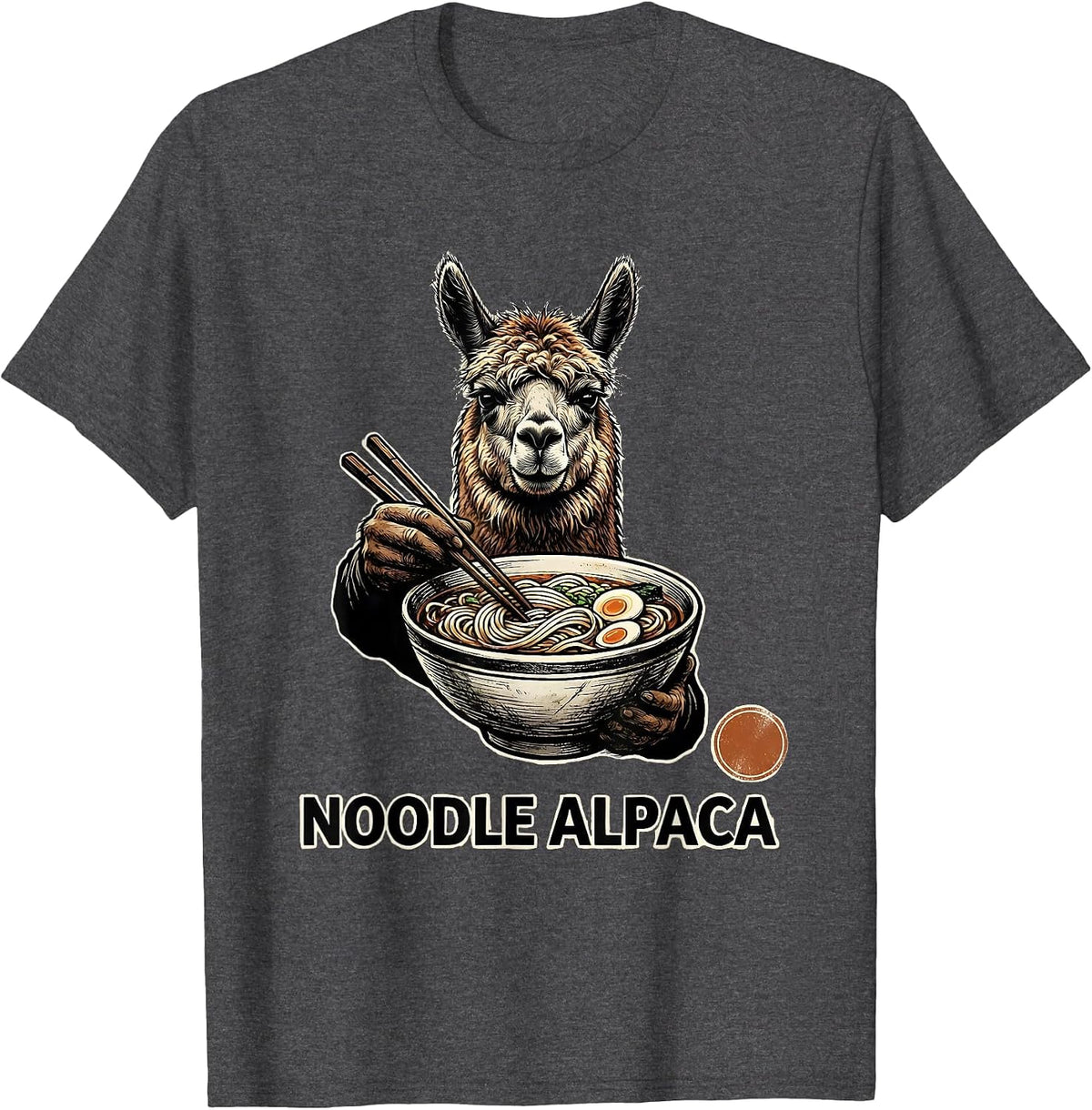 Noodle Alpaca Rubber Stamp Japanese Kaiju Kawaii Animal T-Shirt - Dark Heather Grey