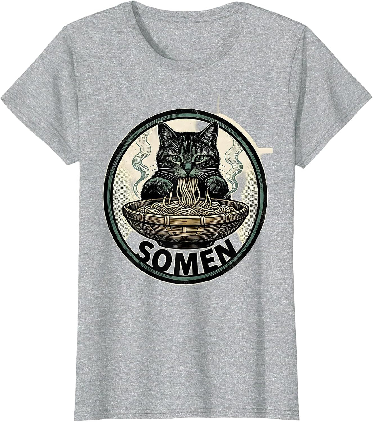 SOMEN Vintage Poster Relief Cat Ramen Kawaii Anime Gift T-Shirt - Heather Grey