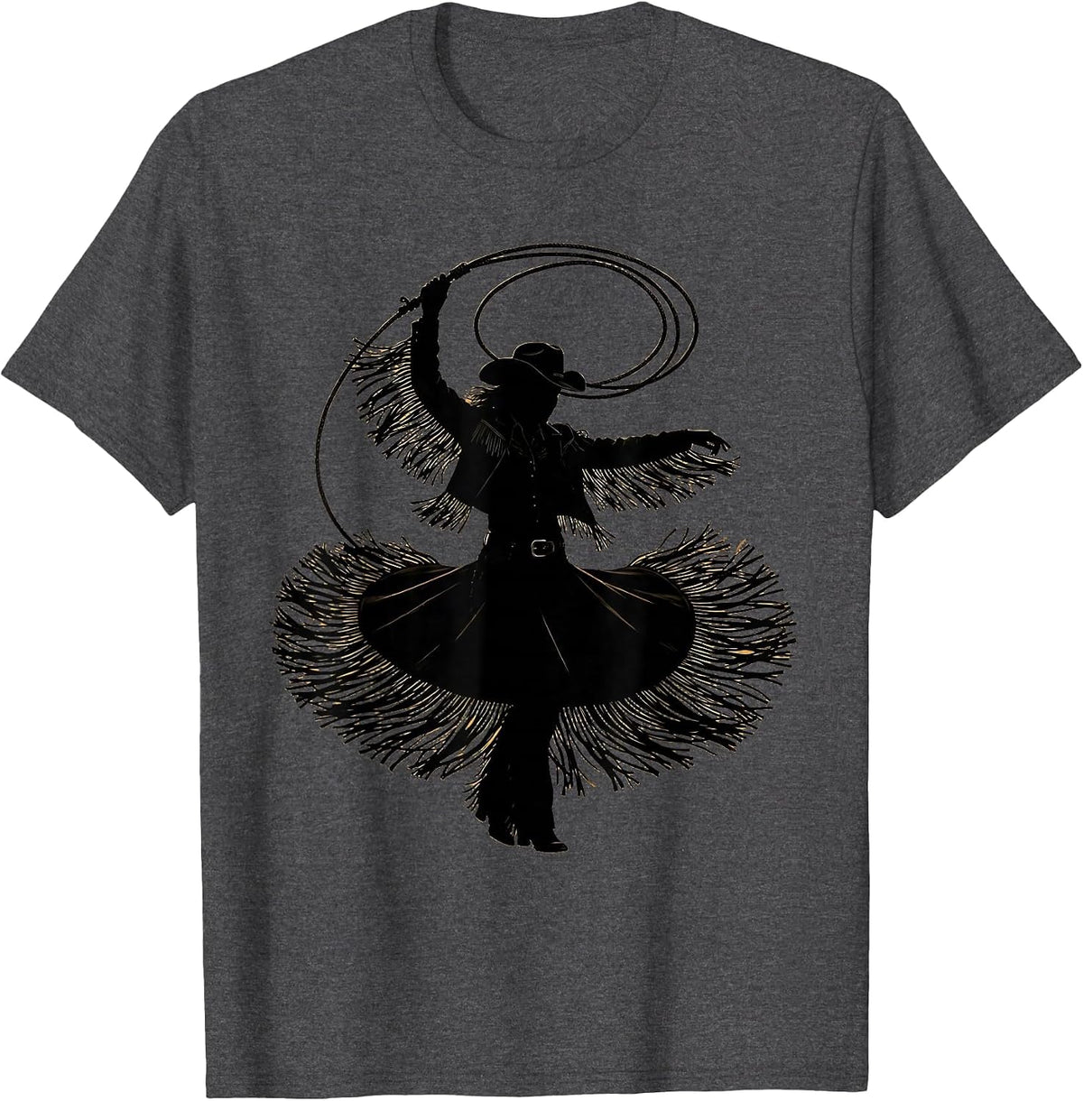 Rodeo Lasso Fringe Jacket Western Cowgirl Graphic T-Shirt - Dark Heather Grey