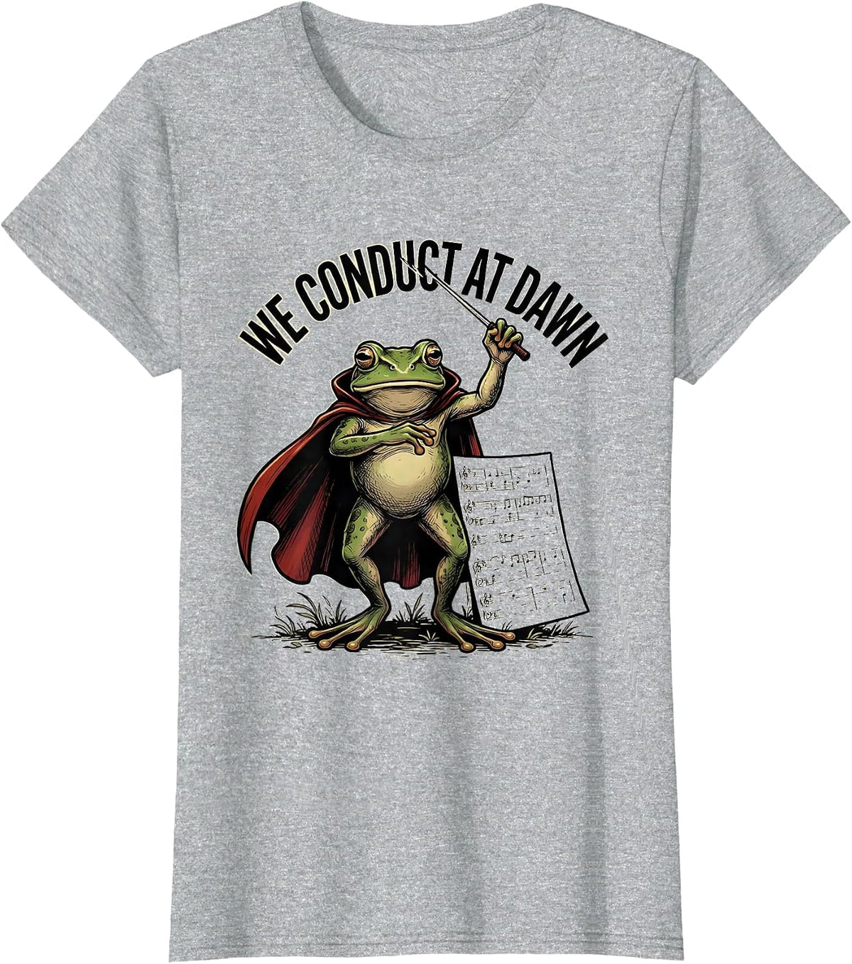 We Conduct At Dawn Cartoon Frog Teacher Back To School Humor T-Shirt - Heather Grey