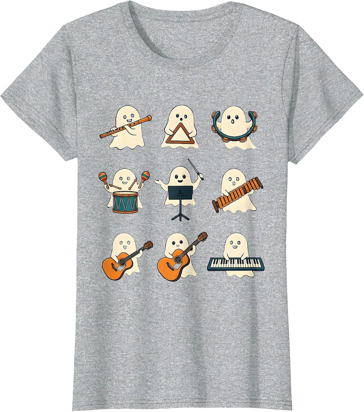Ghost Band Music Teacher Halloween Whimsical Humor T-Shirt - Heather Grey