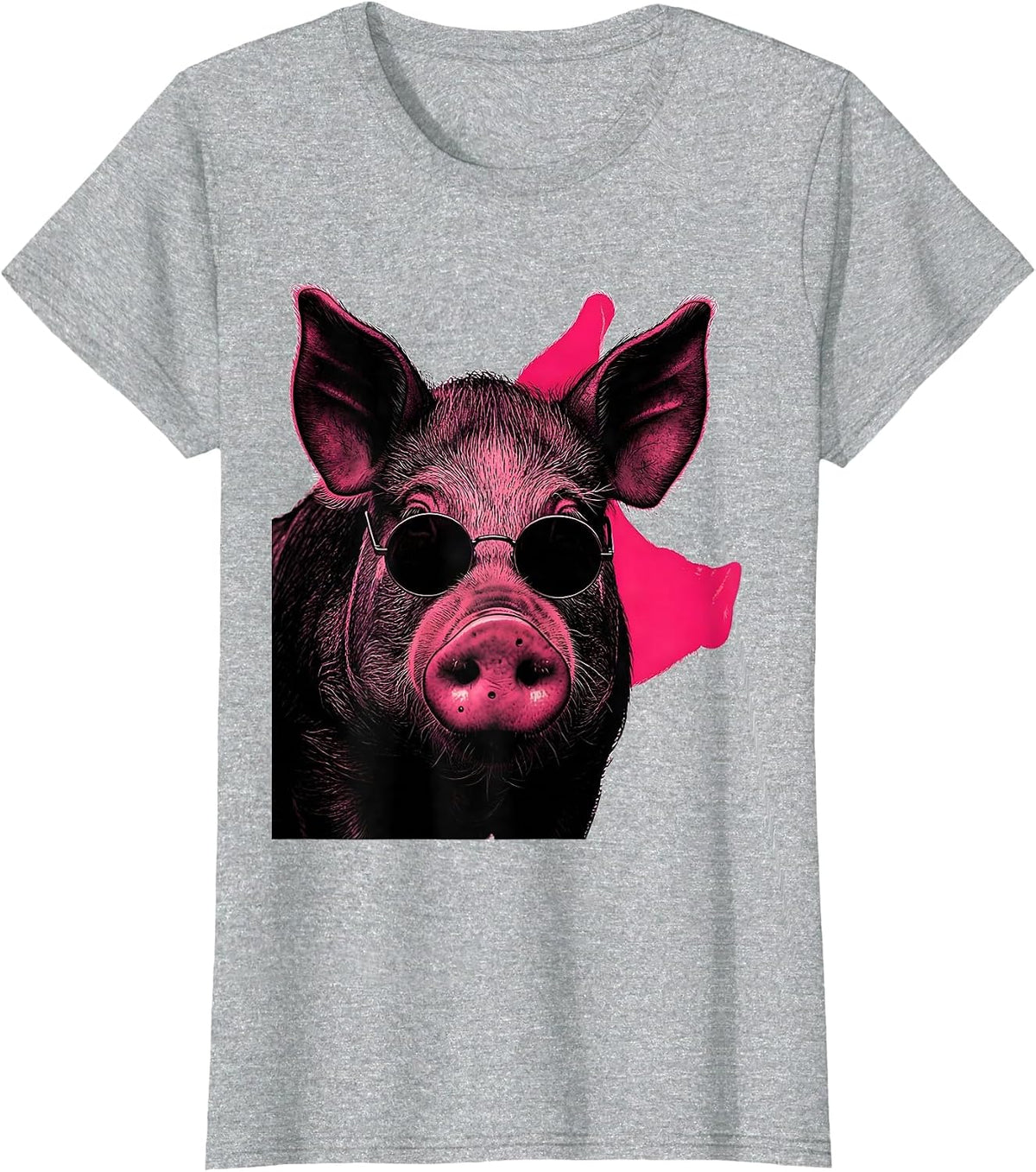 Oversized Pig Head Funny Farm Animal Lover Humor T-Shirt - Heather Grey