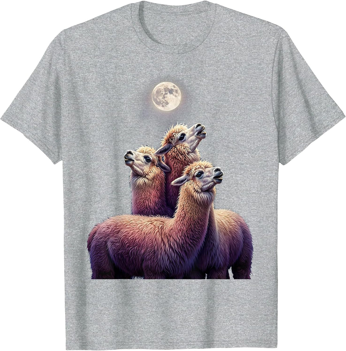 Men's Three Alpaca Moon Howling Absurd Meme Humor T-Shirt - Heather Grey