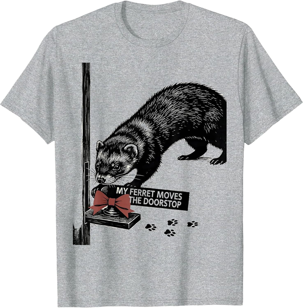 Men's My Ferret Moves The Doorstop Funny Ferret Lover Christmas T-Shirt - Heather Grey