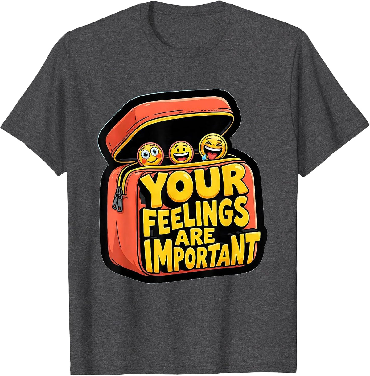 Your Feelings Are Important Cartoon Mental Health Counselor T-Shirt - Dark Heather Grey