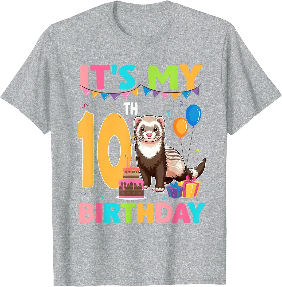 It's My 10th Birthday Ferret Lover 10 Year Old Bday Party T-Shirt - Heather Grey