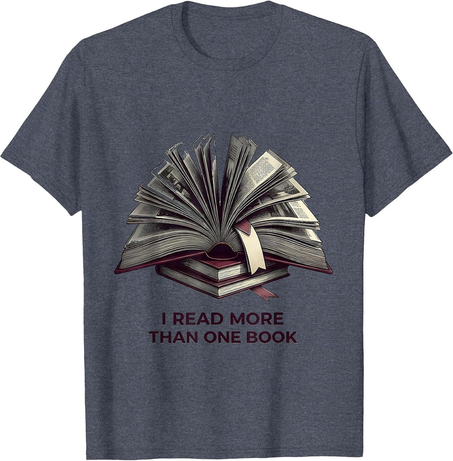 I Read More Than One Book Funny Bookworm Reader Gift T-Shirt - Heather Blue