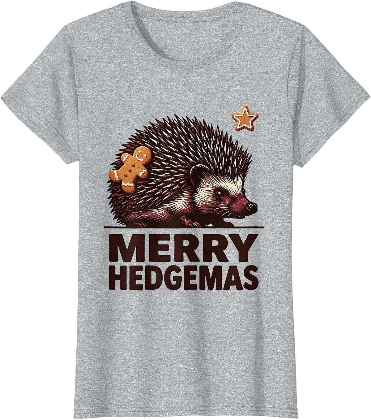 Women's Merry Hedgemas Cute Hedgehog Christmas Novelty Humor T-Shirt - Heather Grey
