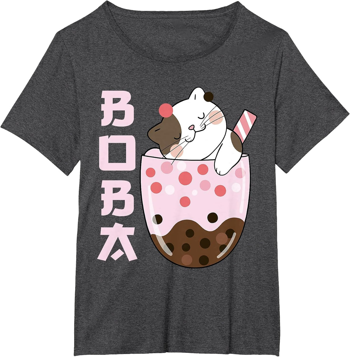 Kawaii Cat Bubble Boba Milk Ice Tea Lover Design Cute Anime T-Shirt - Dark Heather Grey