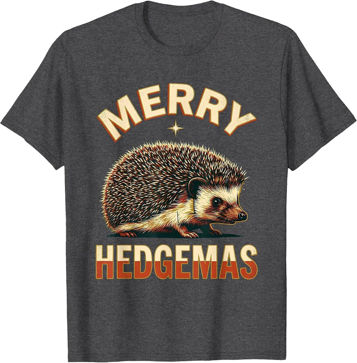 Merry Hedgemas Cute Hedgehog Christmas Novelty Humor T-Shirt - Dark Heather Grey