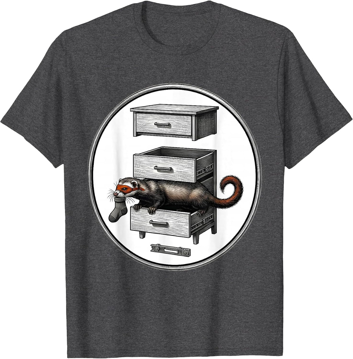 Ferret Exploded View Badge Funny Ferret Lover Gift T-Shirt - Dark Heather Grey