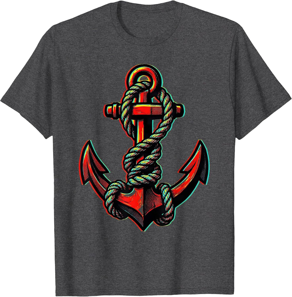 Men's Anchor Rope Knot Nautical Illustration T-Shirt - Dark Heather Grey