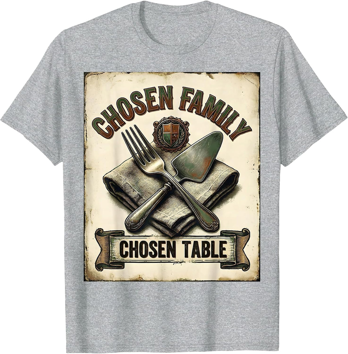 Men's Chosen Family Chosen Table Vintage Friendsgiving Matching T-Shirt - Heather Grey