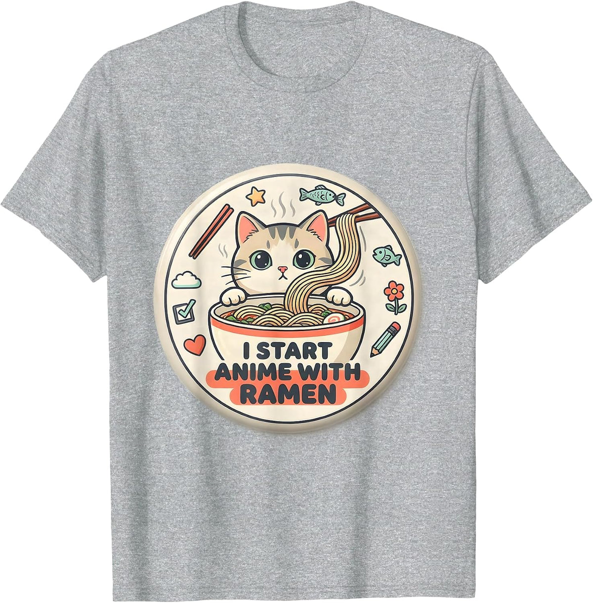 Men's I Start Anime With Ramen Kawaii Cat Ramen Anime Gift T-Shirt - Heather Grey