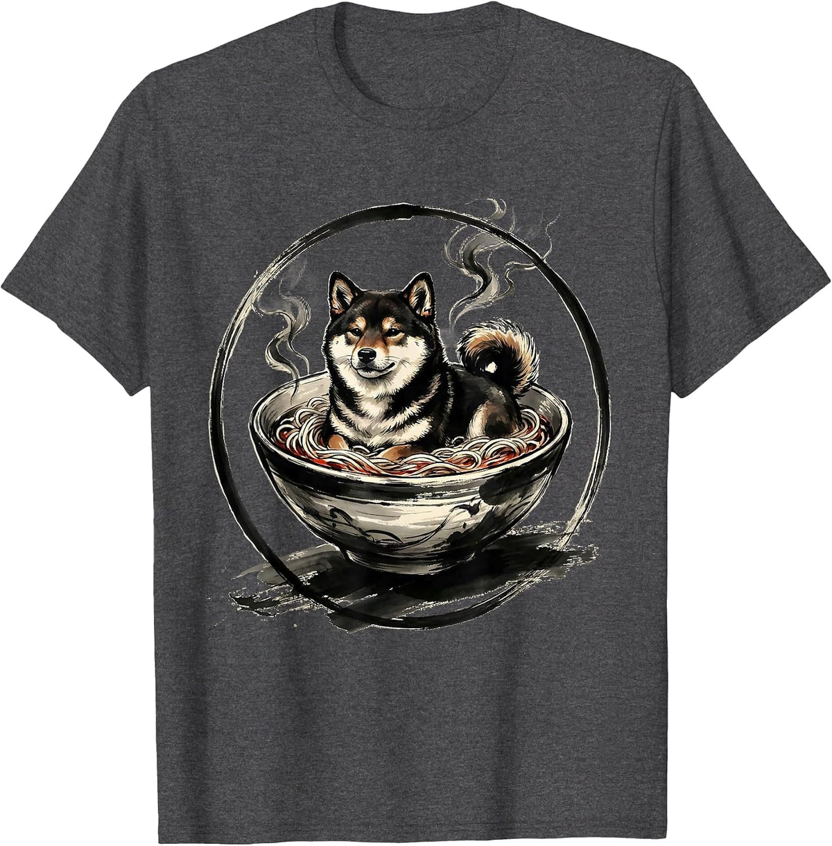 Shiba Inu Ramen Bowl Cute Dog Graphic T-Shirt - Dark Heather Grey