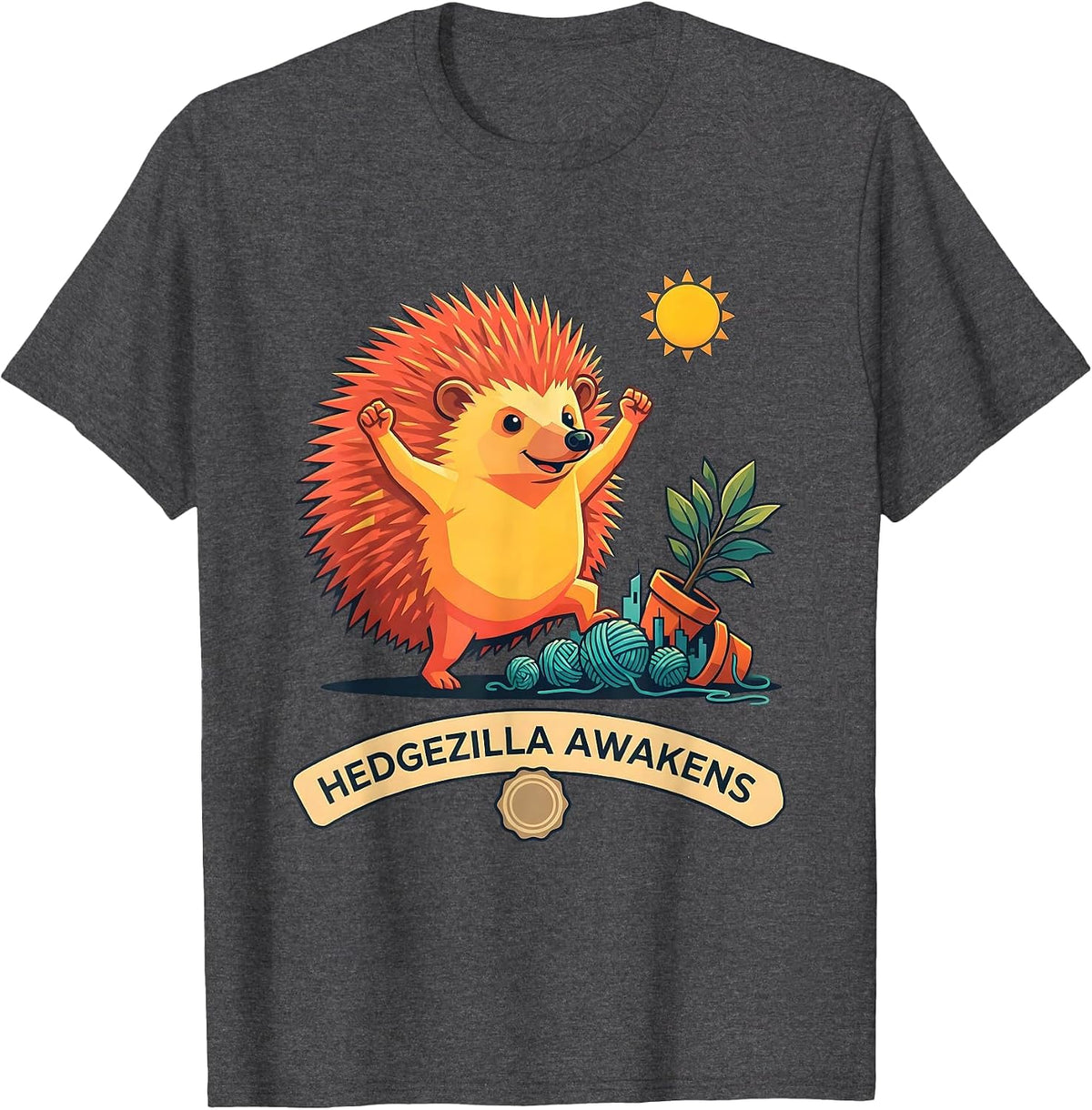 Hedgezilla Awakens Funny Hedgehog Anime Novelty Humor T-Shirt - Dark Heather Grey