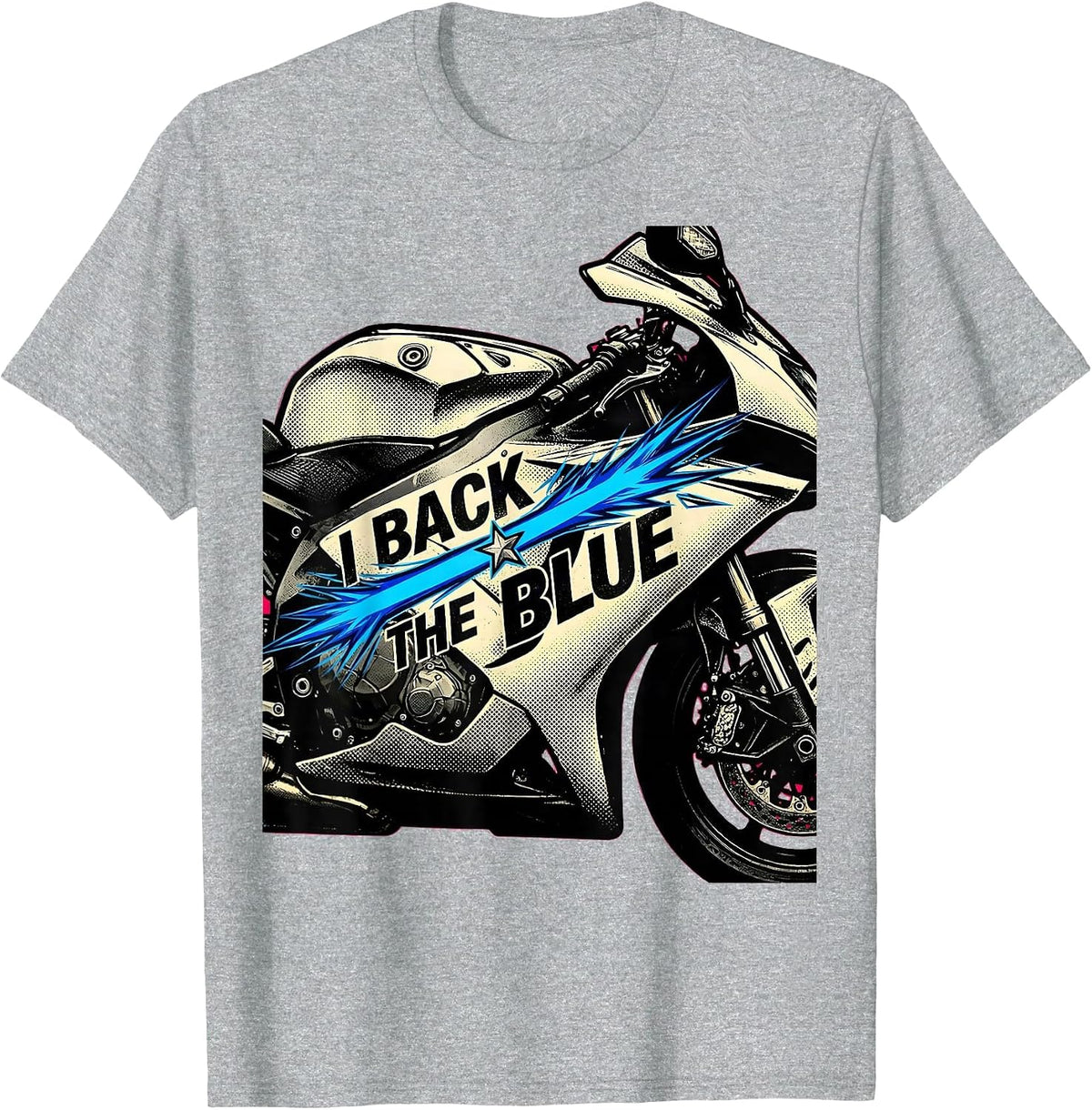 Men's I Back The Blue Comic Book Thin Blue Line Police Support T-Shirt - Heather Grey