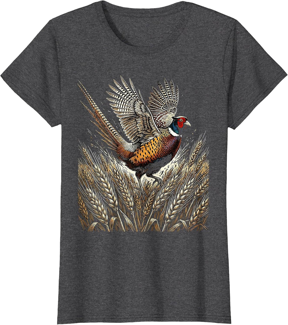 Women's Pheasant Flush Hunting Graphic Design T-Shirt - Dark Heather Grey