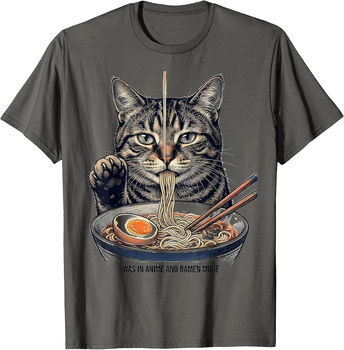 Men's I Was In Anime And Ramen Mode Funny Kawaii Cat Anime Gift T-Shirt - Asphalt Grey