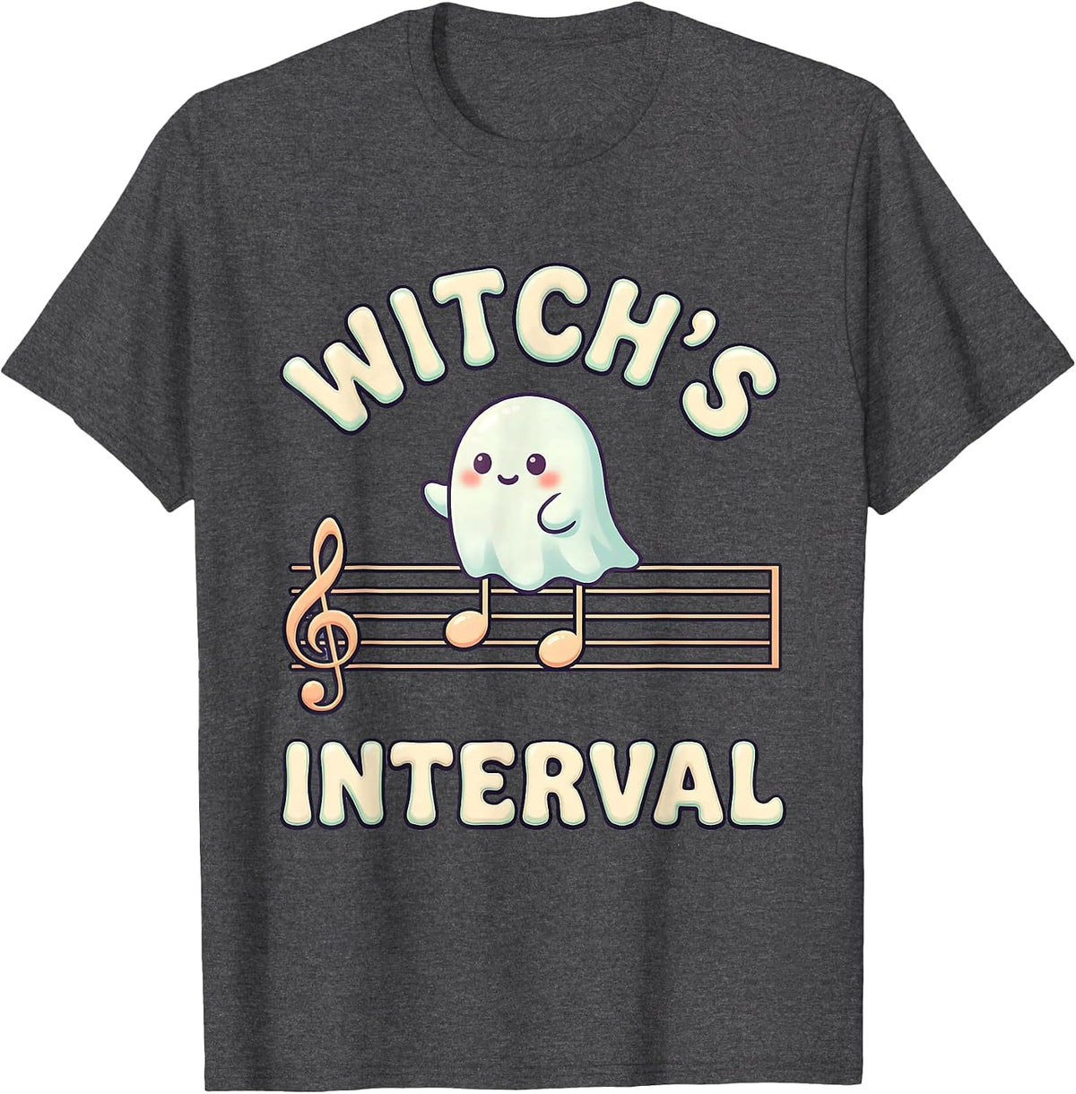 Witch's Interval Cute Kawaii Ghost Music Teacher Halloween T-Shirt - Dark Heather Grey
