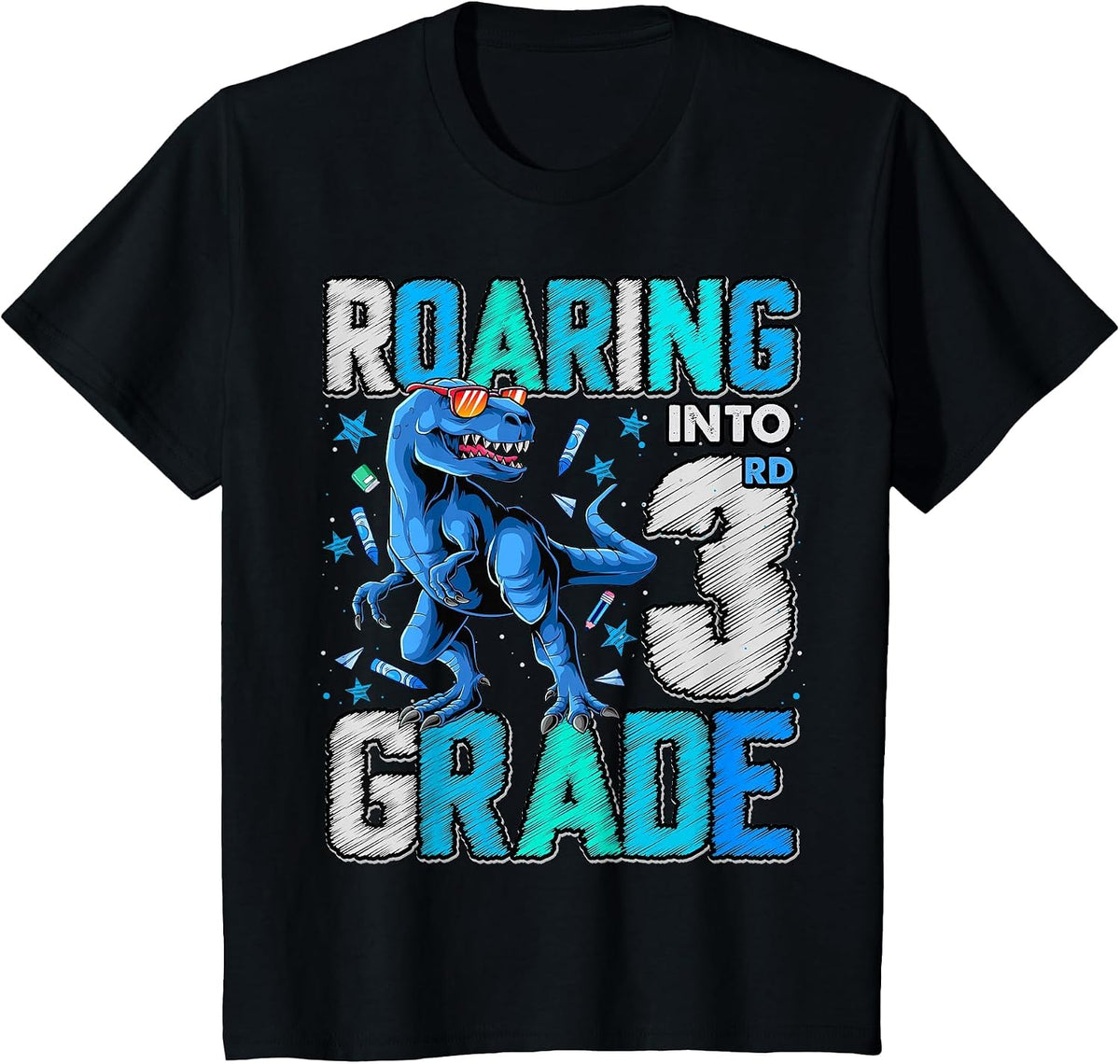 Roaring Into 3rd Grade Dinosaur T Rex Back to School Boys T-Shirt - Black