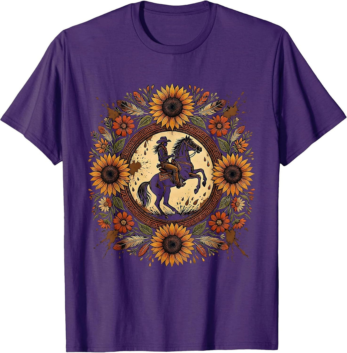 Cowgirl Full Gallop Muddy Rodeo Illustration T-Shirt - Purple