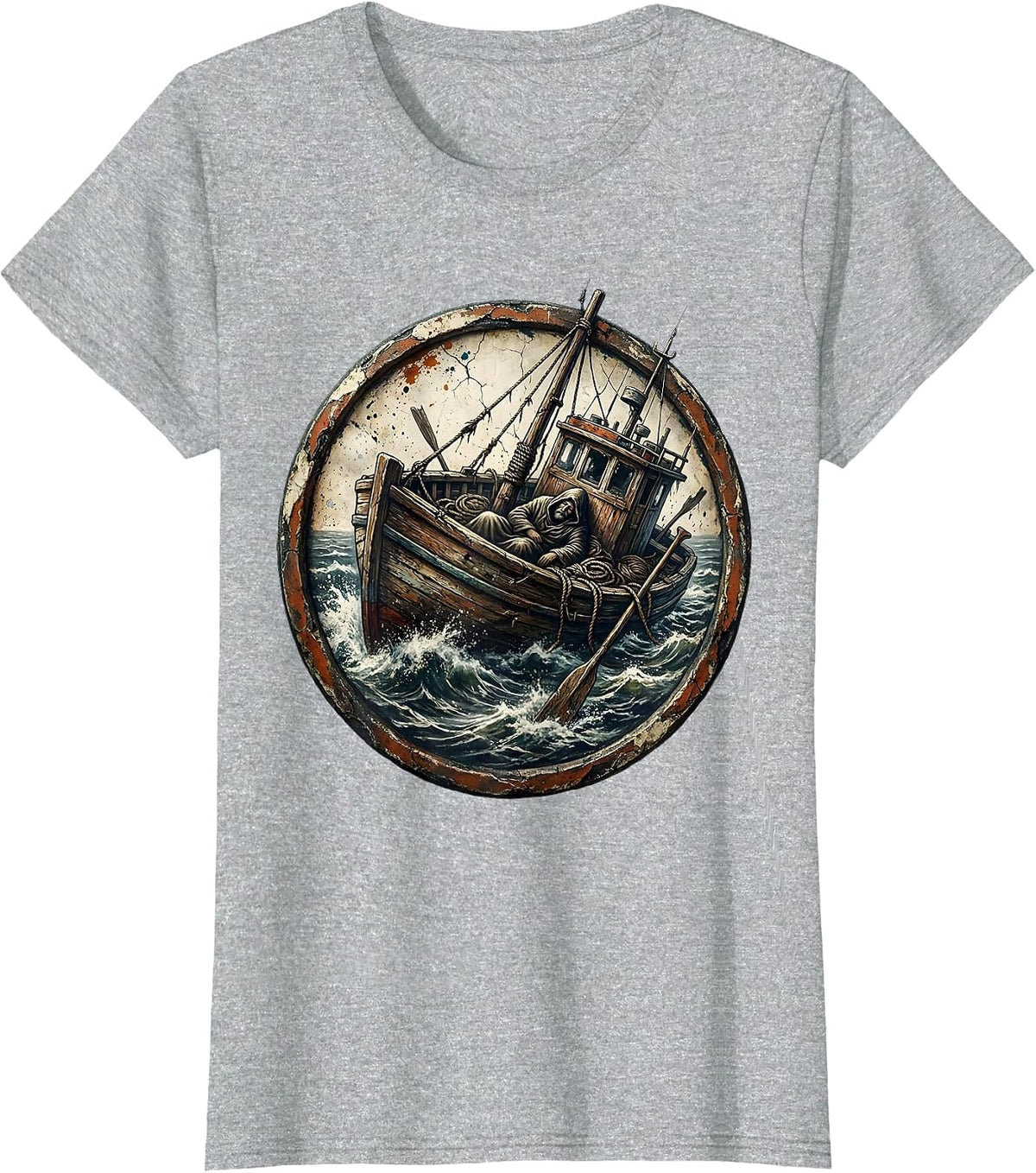 Jesus Sleeping in Storm-Tossed Boat Graphic T-Shirt - Heather Grey