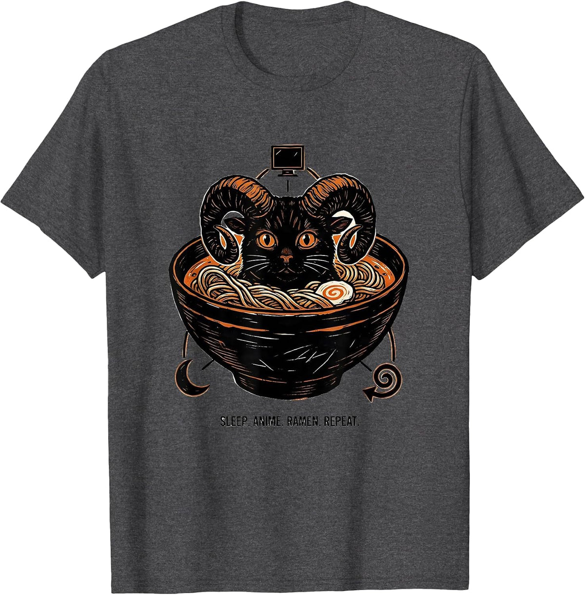 Men's Sleep. Anime. Ramen. Repeat. Funny Kawaii Cat Anime Gift T-Shirt - Dark Heather Grey