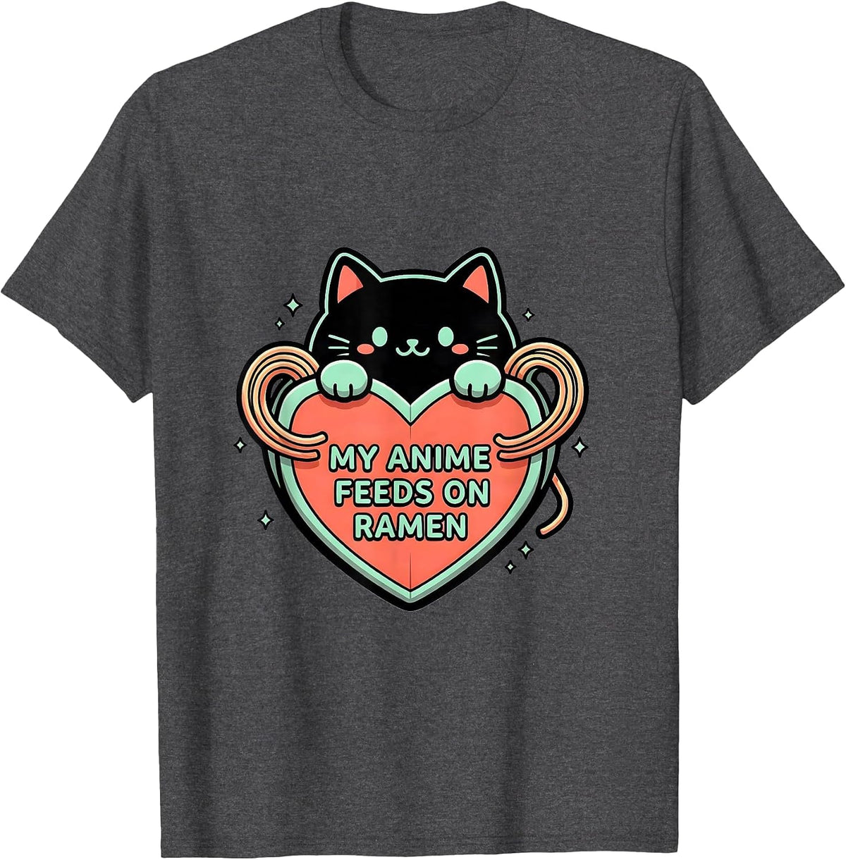 My Anime Feeds On Ramen Cute Kawaii Anime Cat Gift T-Shirt - Dark Heather Grey