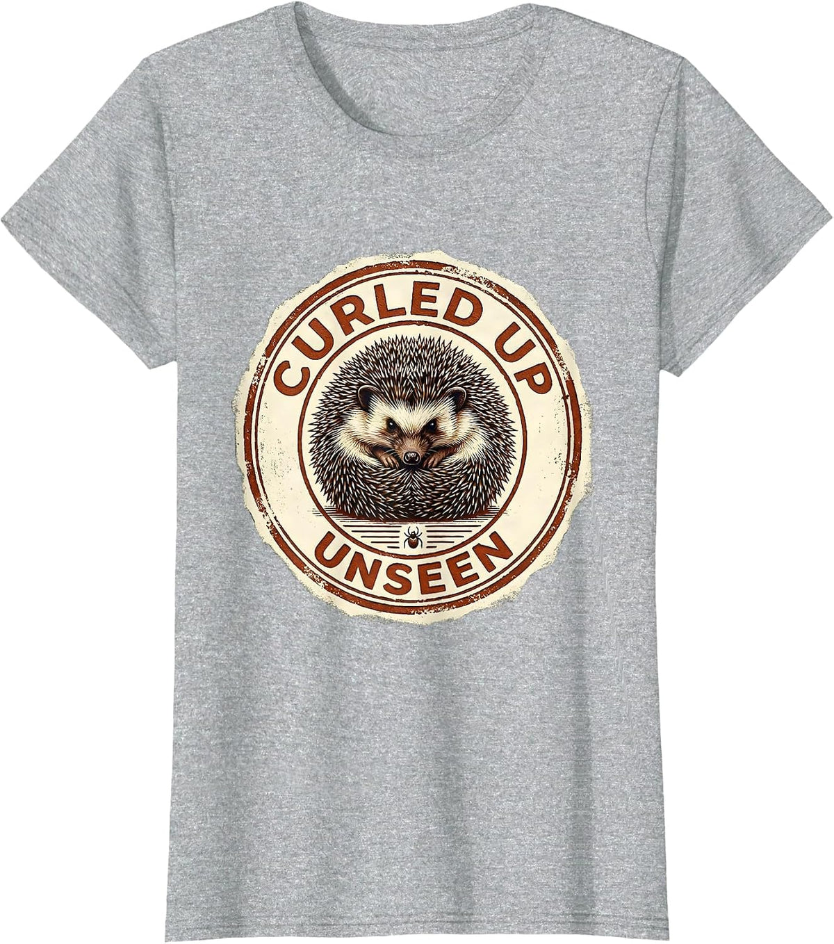 Curled Up, Unseen Rubber Stamp Hedgehog Lover Quirky Humor T-Shirt - Heather Grey