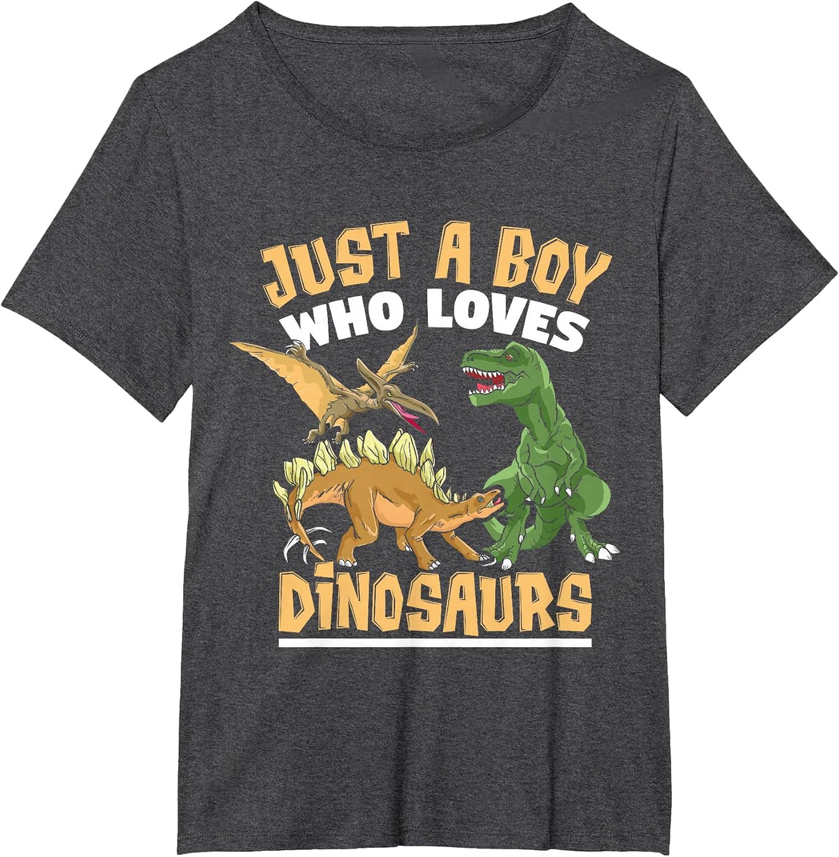 Just a Boy Who Loves Dinosaurs Schoolboys and Paleontologist T-Shirt - Dark Heather Grey