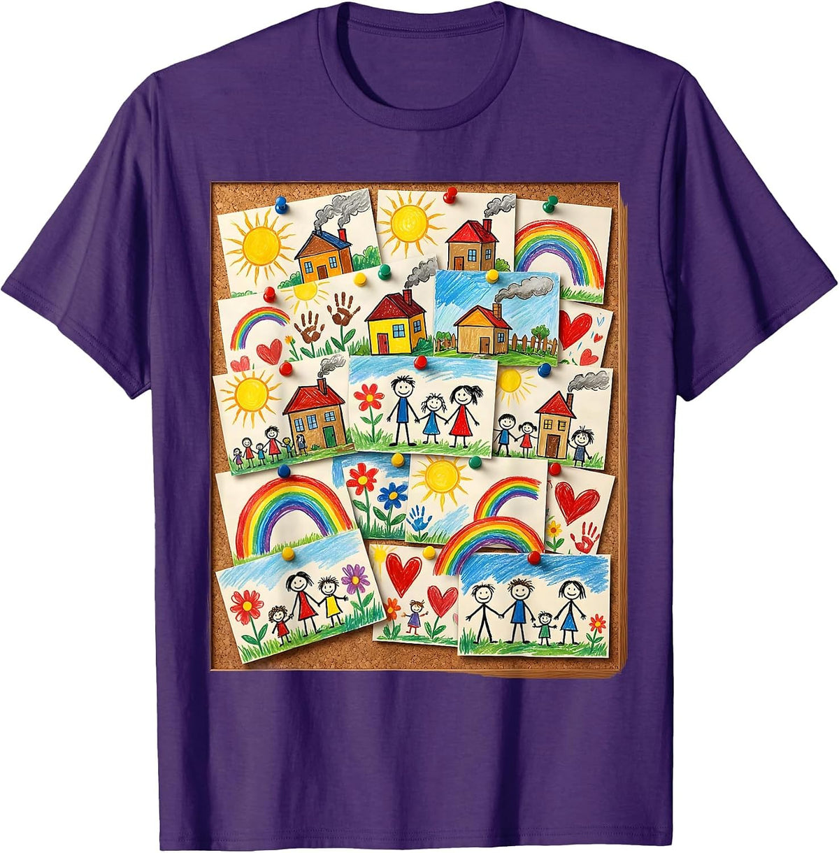 Preschool Teacher Bulletin Board Kids Drawings T-Shirt - Purple
