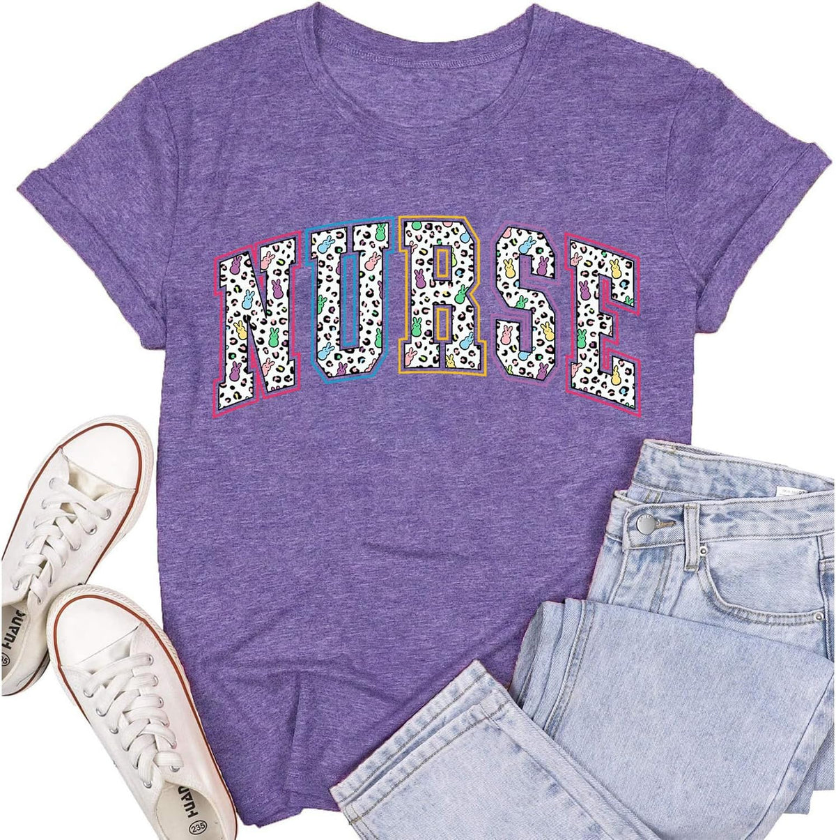 Women's Nurse Shirts Funny Nurse Life Short Sleeve T-Shirt Top - Purple
