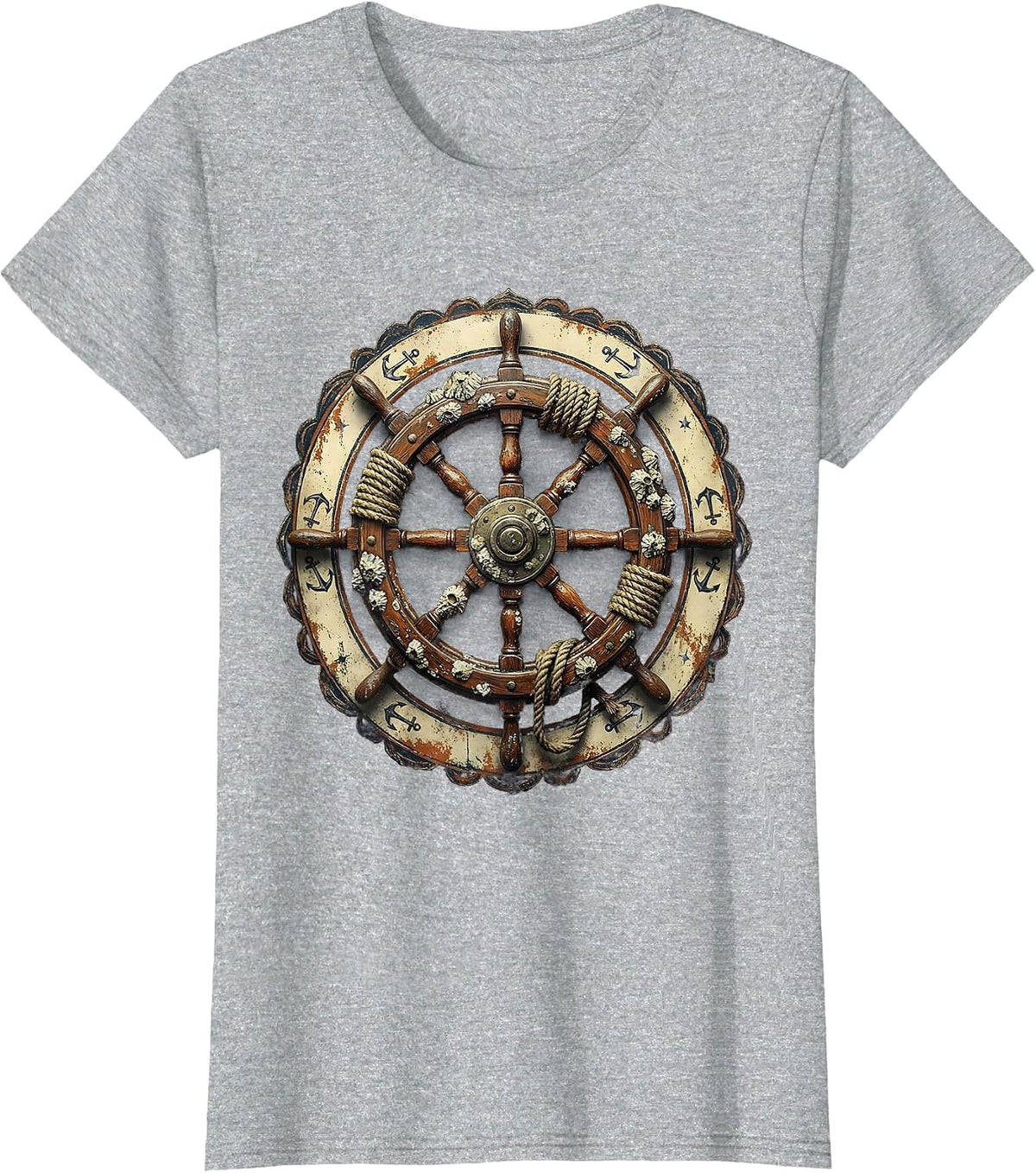 Barnacle Ship Wheel Sailor Graphic Tee T-Shirt - Heather Grey