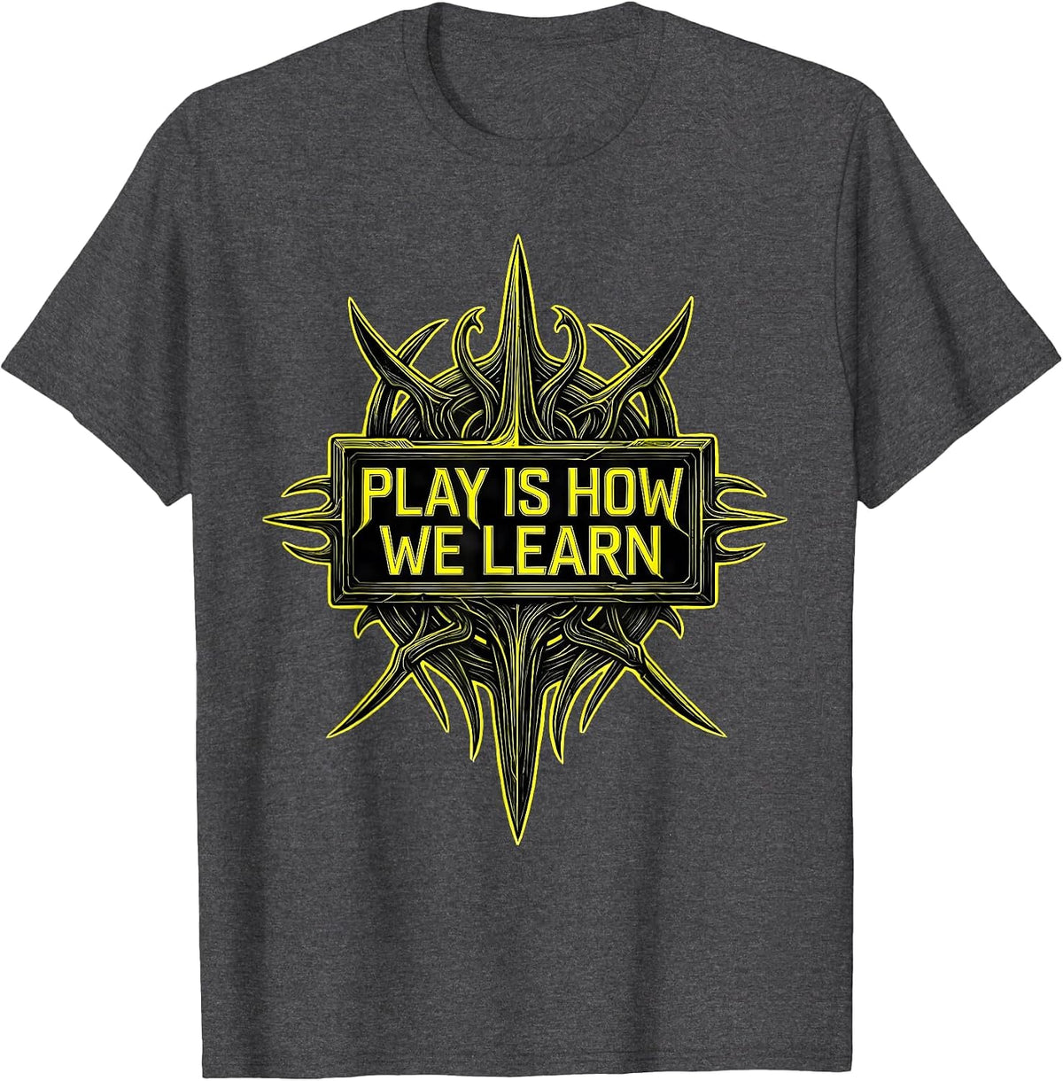 Men's Play Is How We Learn Preschool Teacher Design T-Shirt - Dark Heather Grey
