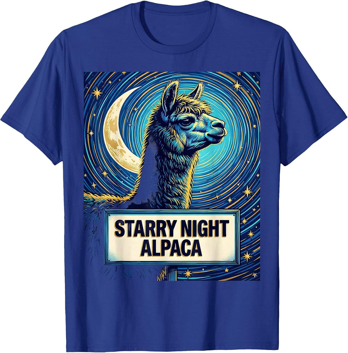 Men's Starry Night Alpaca Pop Art Alpaca Lover Van Gogh Style T-Shirt - Royal Blue