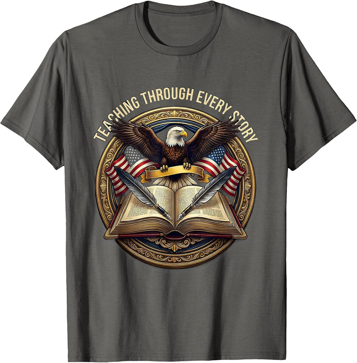 Men's Teaching Through Every Story Book Character Tee T-Shirt - Asphalt Grey