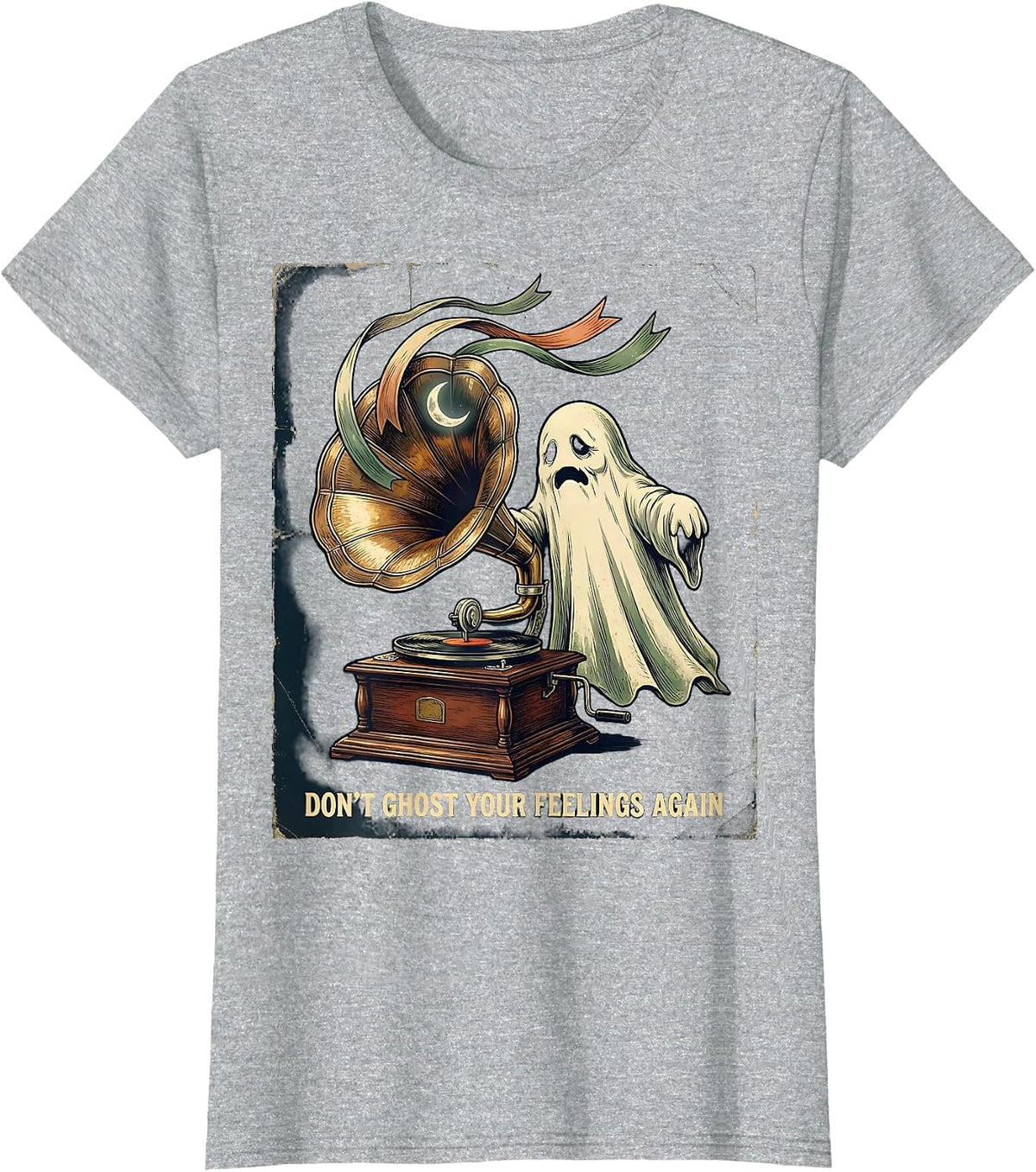 Women's Don't Ghost Your Feelings Again Vintage Ghost Mental Health T-Shirt - Heather Grey