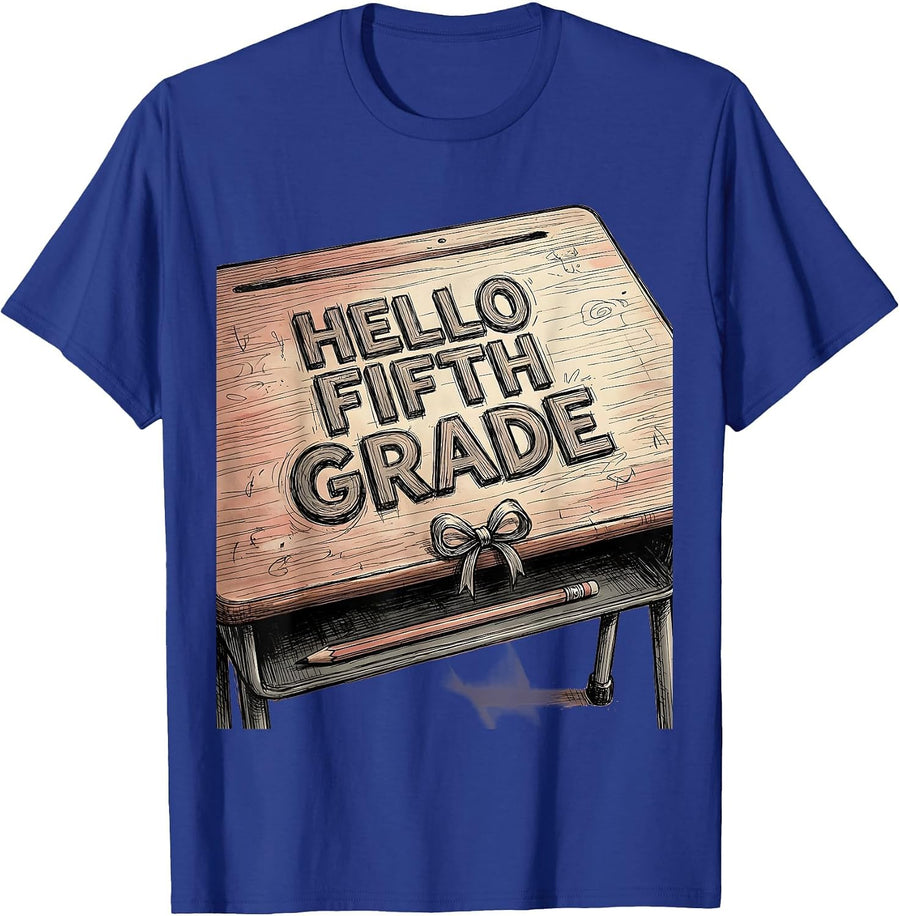 Hello Fifth Grade Cute Coquette Bow Back to School T-Shirt - Royal Blue