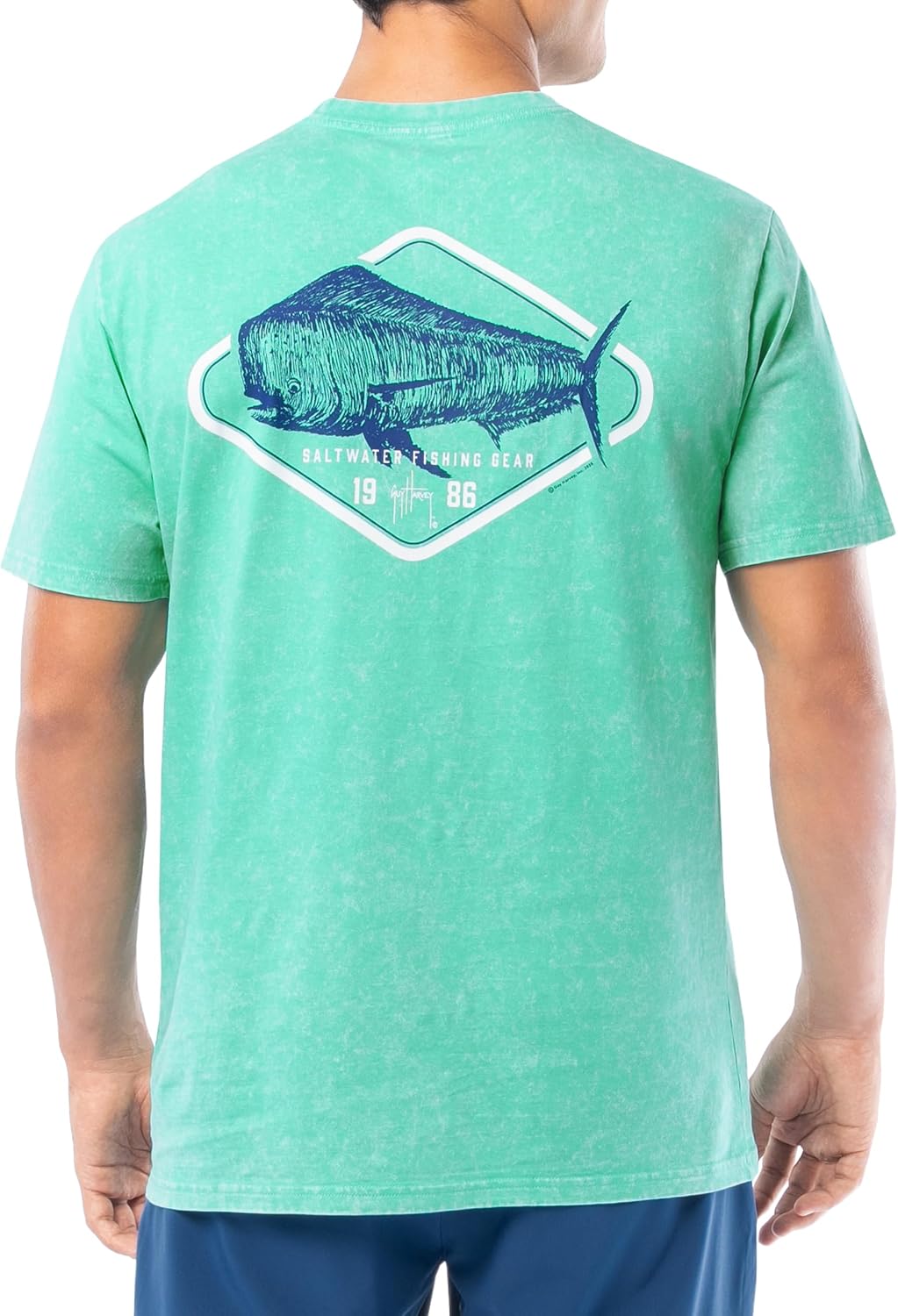 Guy Harvey Men’s Short Sleeve Coastal Wash Cotton Graphic Pocket T-Shirt - Florida Keys\/Mahi Scribe