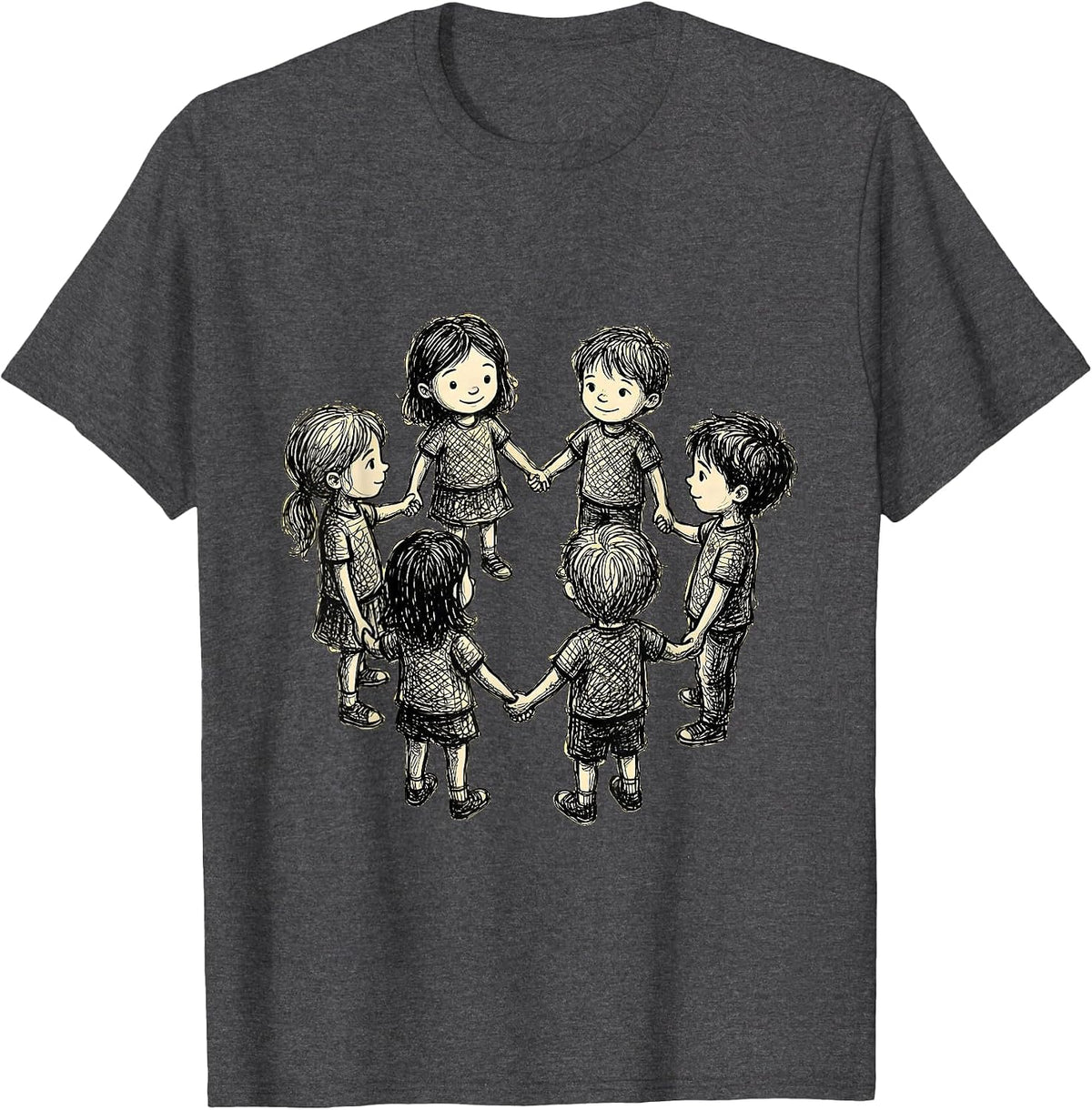 Down Syndrome Awareness Diverse Children Circle Art T-Shirt - Dark Heather Grey