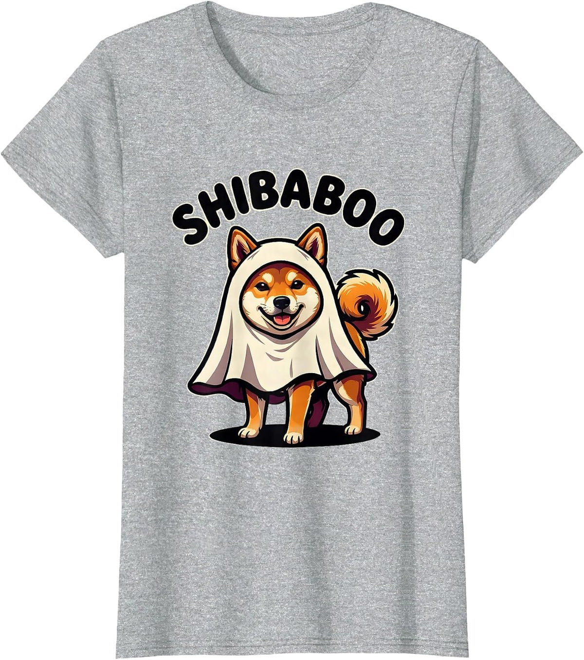 Women's ShibaBoo Funny Shiba Inu Ghost Halloween Dog Lover Costume T-Shirt - Heather Grey