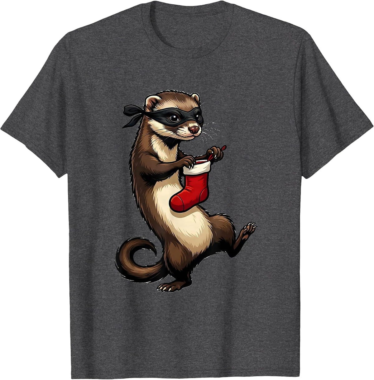Men's Ferret War Dance Cartoon Ferret Lover Christmas T-Shirt - Dark Heather Grey