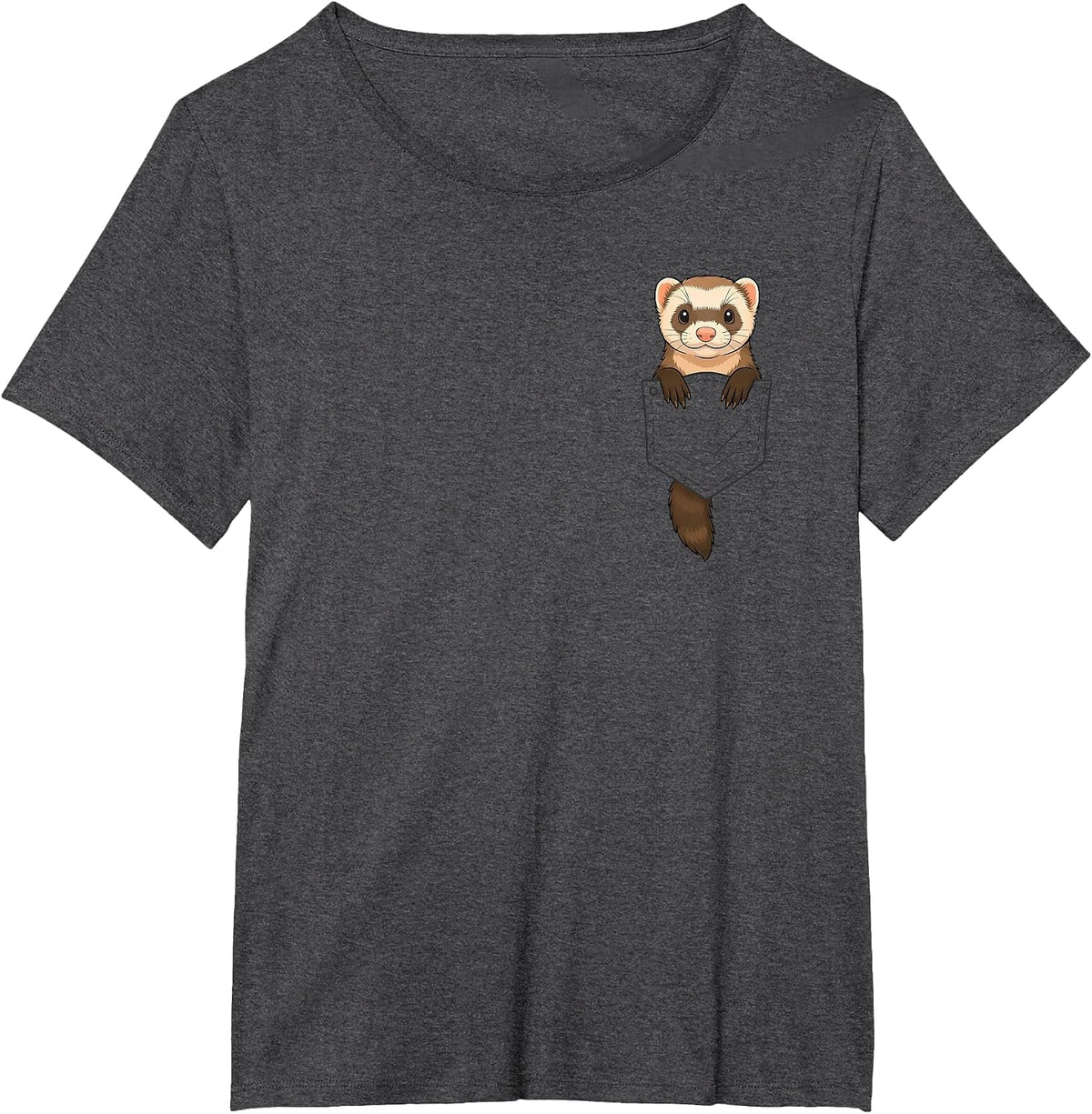 Funny Ferret Peeking in Pocket Animal Lover Men Women Kids T-Shirt - Dark Heather Grey